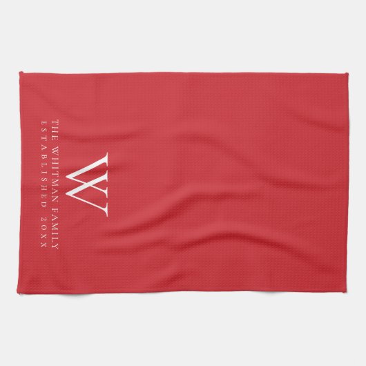 Familiemonogram Elegant Flame Scarlet Red Theedoek (Horizontaal)