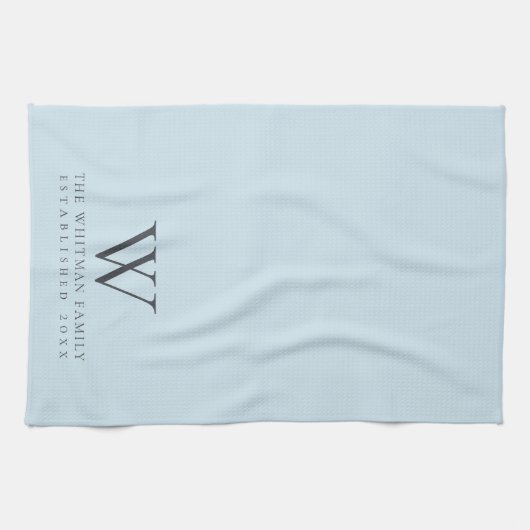 Familiemonogram Elegant Pastel Blue Kitchen Theedoek (Horizontaal)