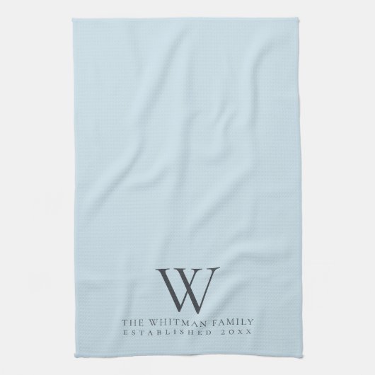 Familiemonogram Elegant Pastel Blue Kitchen Theedoek (Verticaal)