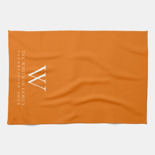 Familiemonogram Elegant Sinaasappel Kitchen Theedoek (Horizontaal)