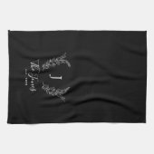 Familiemonogram en naam gepersonaliseerde elegant theedoek (Horizontaal)