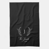 Familiemonogram en naam gepersonaliseerde elegant theedoek (Verticaal)