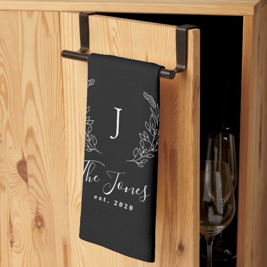 Familiemonogram en naam gepersonaliseerde elegant theedoek (Derde Gevouwen)