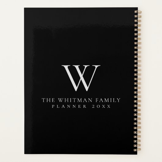 Familiemonogram Modern Black Grey Planner (Achterkant)