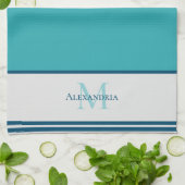 Familiemonogram modern blauwgroen blauw theedoek (Gevouwen)