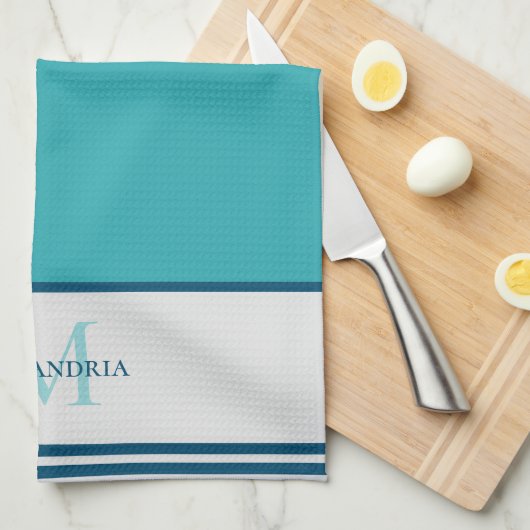 Familiemonogram modern blauwgroen blauw theedoek (Quarter Fold)