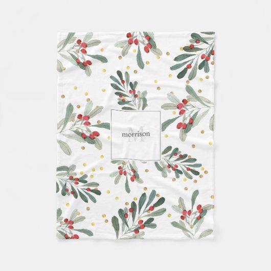 Familiemonogram Modern Chic Winter White Botanical Fleece Deken (Voorkant)