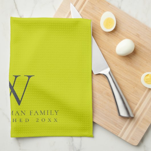 Familiemonogram Modern Lime Green Kitchen Theedoek (Quarter Fold)