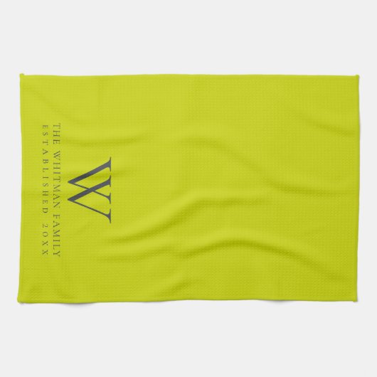 Familiemonogram Modern Lime Green Kitchen Theedoek (Horizontaal)