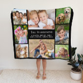 Familiemonogram Naam 8 Foto Collage Black Fleece Deken