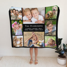 Familiemonogram Naam 8 Foto Collage Black Fleece Deken