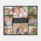 Familiemonogram Naam 8 Foto Collage Black Fleece Deken (Voorkant (Horizontaal))