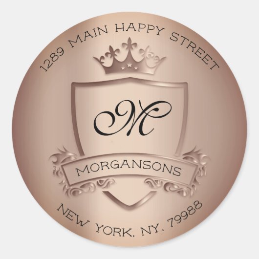 Familiemonogram Retouradres Crown Royal Ronde Sticker (Voorkant)