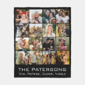 Familienaam 16 Fotocollage Modern Elegant Zwart Fleece Deken (Voorkant)