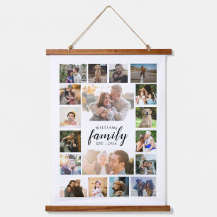 Familienaam 18 Foto Collage Houten Wandtapijt Hangend Wandkleed