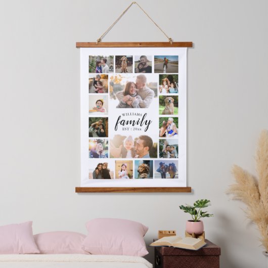 Familienaam 18 Foto Collage Houten Wandtapijt Hangend Wandkleed (Slaapkamer)