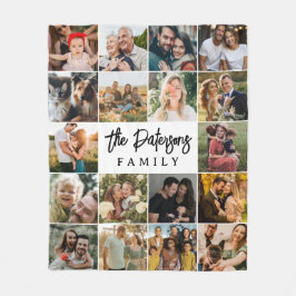 Familienaam 18 Fotocollage Modern Elegant Script Fleece Deken
