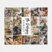 Familienaam 18 Fotocollage Modern Elegant Script Fleece Deken (Voorkant (Horizontaal))