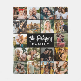 Familienaam 18 Fotocollage Modern Elegant Zwart Fleece Deken