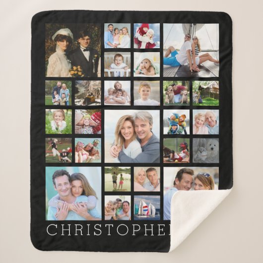 Familienaam 27 Fotocollage Aangepaste kleur Sherpa Deken (Voorkant)