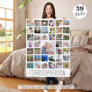 Familienaam 39 Foto Collage Uw Kleur Keuze Fleece Deken