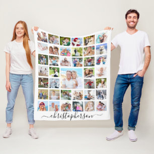 Familienaam 39 Photo Collage White Fleece Deken
