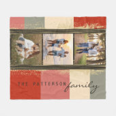Familienaam 3 Foto Collage Rustic Abstract Fleece Deken (Voorkant (Horizontaal))