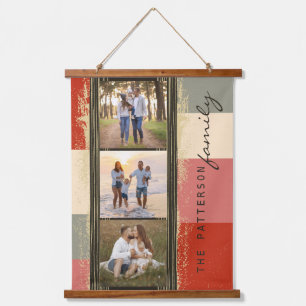 Familienaam 3 Foto Collage Rustic Abstract Hangend Wandkleed