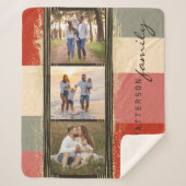 Familienaam 3 Foto Collage Rustic Abstract Sherpa Deken (Voorkant)