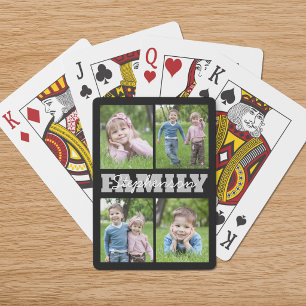 Familienaam 4 Foto Collage Aangepaste Kleuren Pokerkaarten