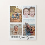 Familienaam 4 Foto Collage White Legpuzzel<br><div class="desc">Creëer uw eigen foto-collage puzzel met 4 van uw favoriete afbeeldingen op een witte achtergrond.Personaliseer u met de familienaam en het jaar. De familiefilm collage puzzle is perfect voor solo- of familietijdactiviteit. Jigzaag puzzels helpen je te ontspannen en je stress te verlichten. De laatste trend in zelfzorg is dat puzzels...</div>