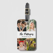 Familienaam 4 Fotocollage Modern Elegant Minimaal Bagagelabel (Voorkant (verticaal))