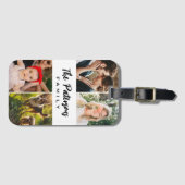 Familienaam 4 Fotocollage Modern Elegant Minimaal Bagagelabel (Voorkant (horizontaal))