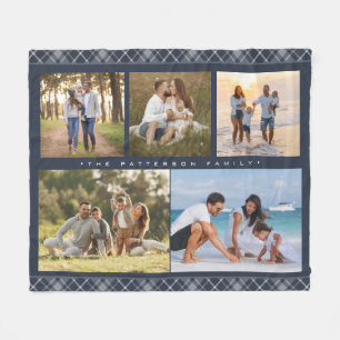 Familienaam 5 Foto Collage Blue Pset Modern Fleece Deken