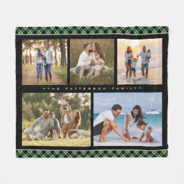 Familienaam 5 Foto Collage Green Plays Modern Fleece Deken