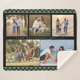 Familienaam 5 Foto Collage Green Plays Modern Sherpa Deken
