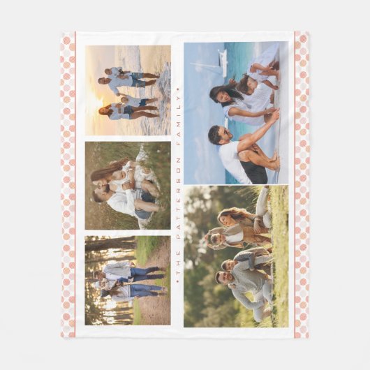 Familienaam 5 Foto Collage Pink Girly Modern Fleece Deken (Voorkant)