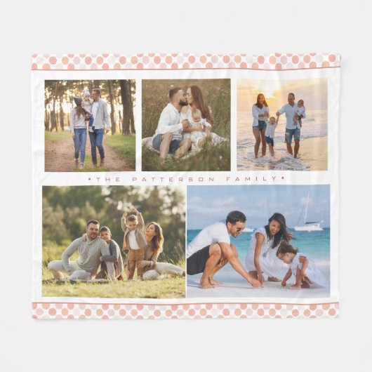 Familienaam 5 Foto Collage Pink Girly Modern Fleece Deken (Voorkant (Horizontaal))