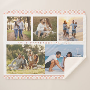 Familienaam 5 Foto Collage Pink Girly Modern Sherpa Deken