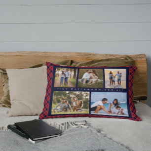 Familienaam 5 Foto Collage Red Pset Modern Accent Kussen