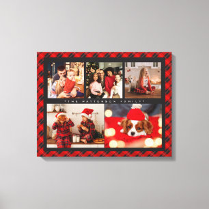 Familienaam 5 Foto Collage Red Pset Modern Canvas Afdruk