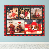 Familienaam 5 Foto Collage Red Pset Modern Canvas Afdruk (Insitu (Houten vloer))