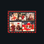 Familienaam 5 Foto Collage Red Pset Modern Canvas Afdruk<br><div class="desc">De Naam van de familie 5 van de Foto Collage Rood Geplakt Modern Canvas de Druk kenmerkt een fotocollage van vijf van uw favoriete foto's met uw gepersonaliseerde familienaam in elegant wit manuscript op een rode vlakachtergrond. Personaliseer door de tekst in de verstrekte tekstvakjes uit te geven. Perfect geschenk voor...</div>