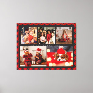 Familienaam 5 Foto Collage Red Pset Modern Canvas Afdruk
