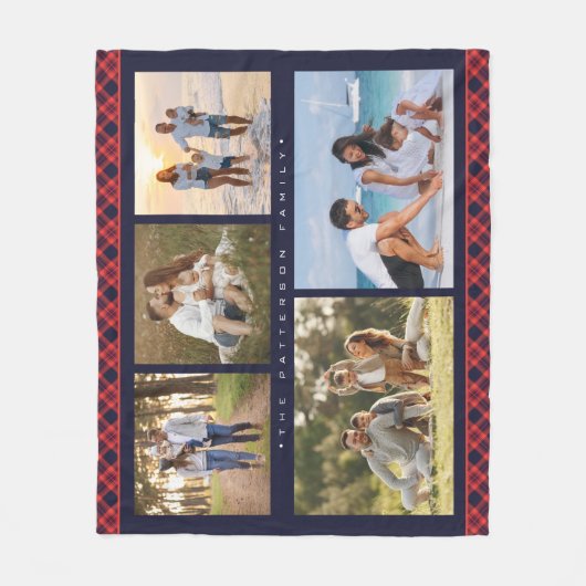 Familienaam 5 Foto Collage Red Pset Modern Fleece Deken (Voorkant)