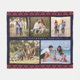 Familienaam 5 Foto Collage Red Pset Modern Fleece Deken