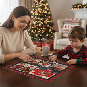 Familienaam 5 Foto Collage Red Pset Modern Legpuzzel