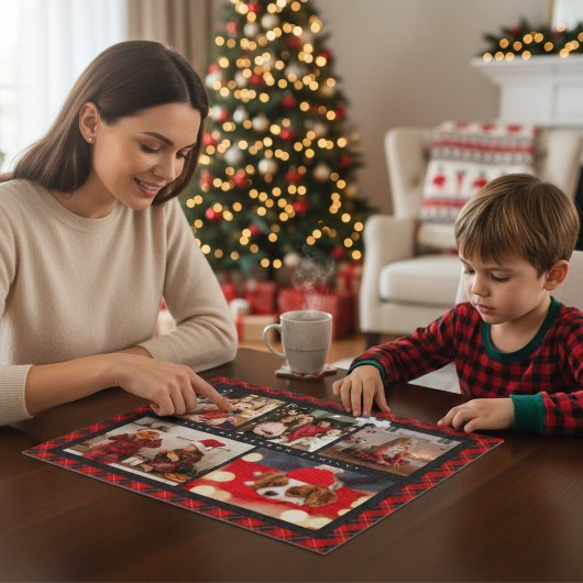 Familienaam 5 Foto Collage Red Pset Modern Legpuzzel