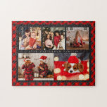 Familienaam 5 Foto Collage Red Pset Modern Legpuzzel<br><div class="desc">Familienaam 5 Foto Collage Red Pset Modern Jigzaag Puzzle bevat een fotocollage van vijf van uw favoriete foto's met uw gepersonaliseerde familienaam in elegant wit script op een rode vlakke achtergrond. Personaliseer door de tekst in de verstrekte tekstvakjes uit te geven. Perfect geschenk voor verjaardag, Kerstmis, Moederdag, Vaderdag, grootouders, zus,...</div>
