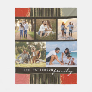 Familienaam 5 Foto Collage Rustic Abstract Fleece Deken